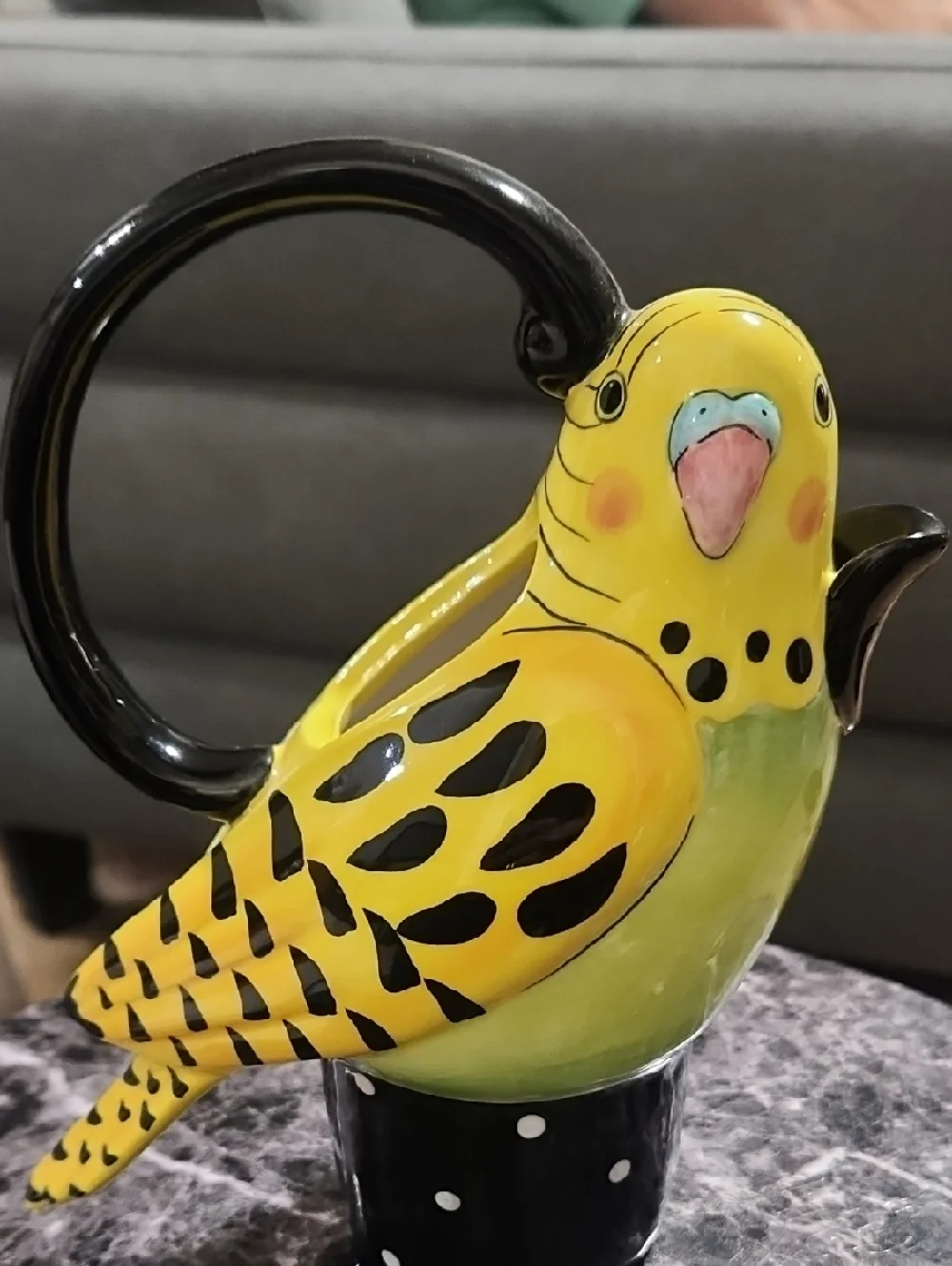 Yellow Budgie Ceramic Bird Waterer - Bright Yellow and Green. No Cover Or Cup.